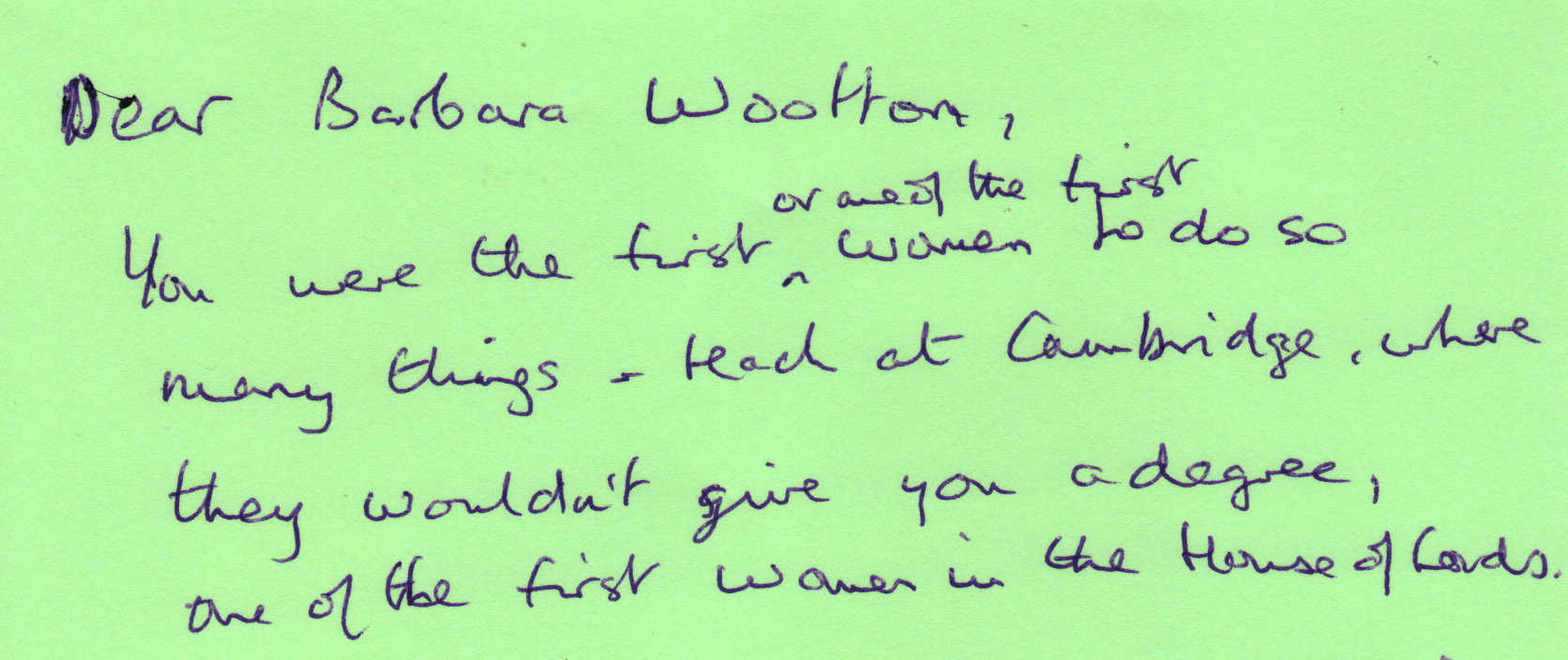 Letter to Barbara Wootton from June Westley