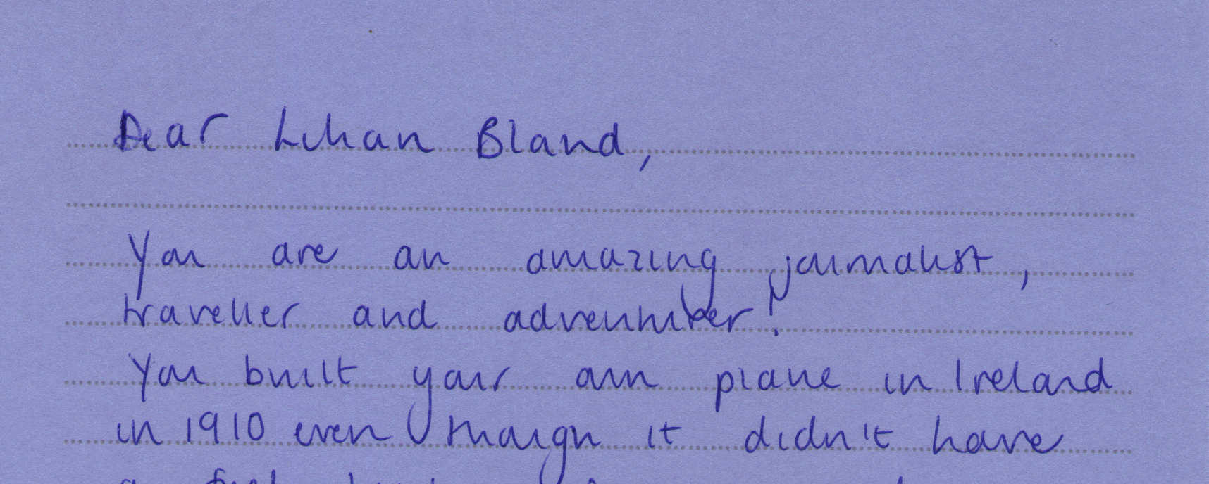 Letter to Lilian Bland from Lucy Hartley