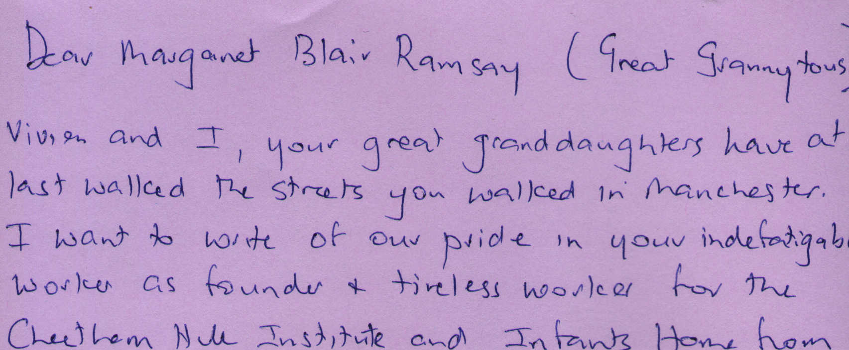 Letter to Margaret Blair Ramsay from Frances White
