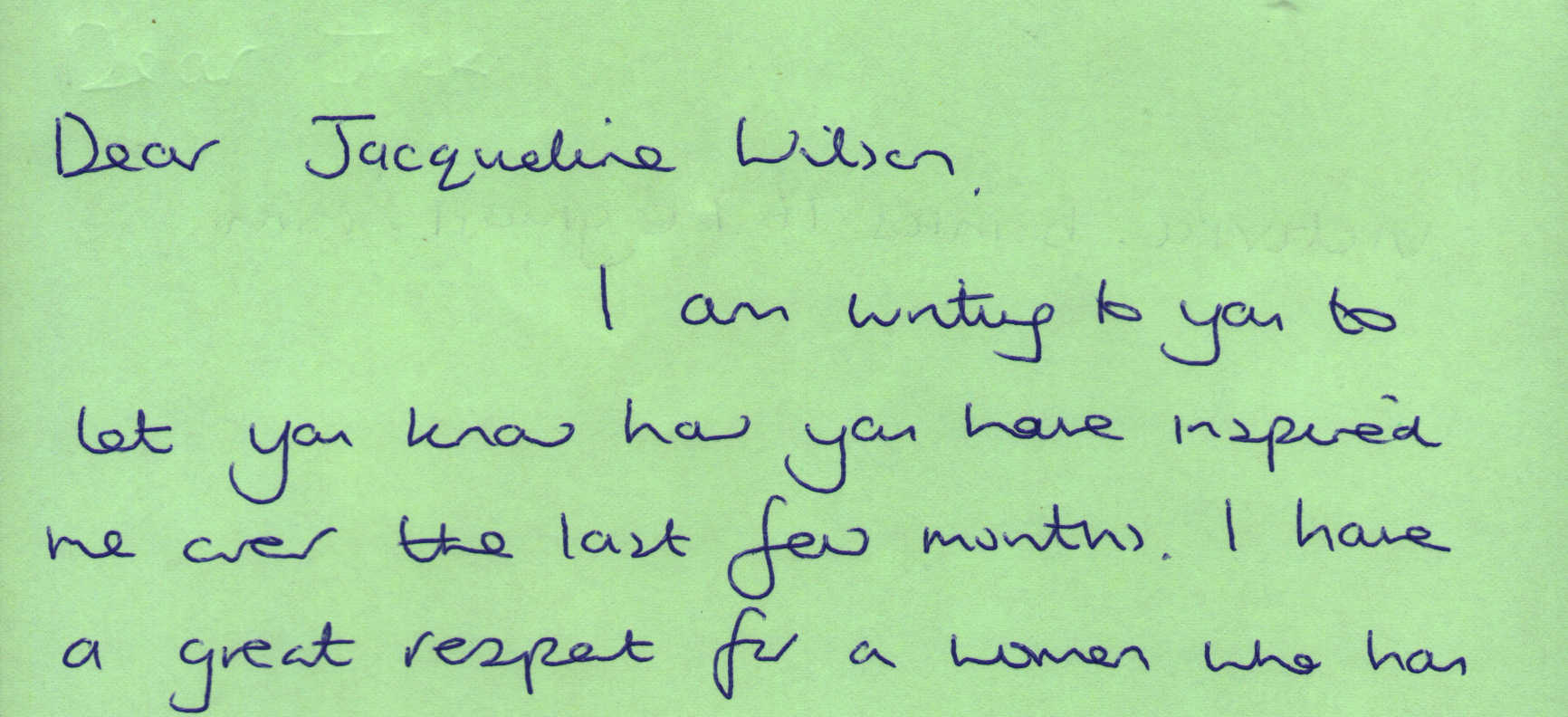 Letter to Jacqueline Wilson from Victoria Banks